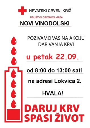 Jesenska akcija darivanja krvi – 22.rujna