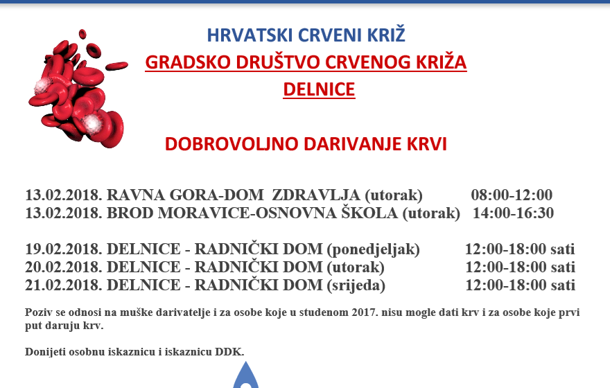 Ispravak datuma dobrovoljnog darivanja krvi GDCK Delnice